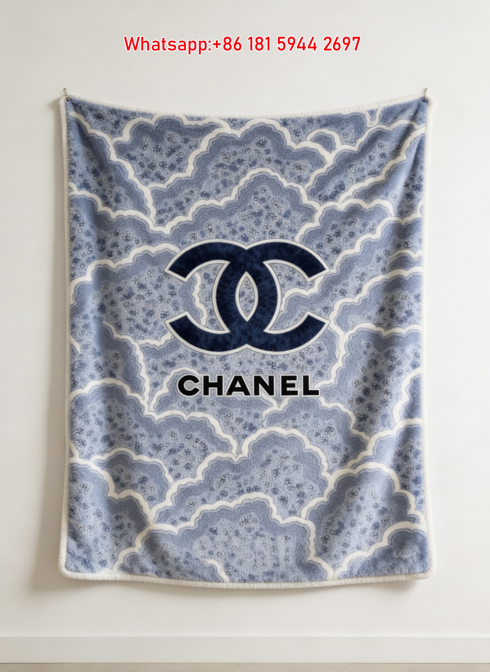 Chanel Blue Cloud CC Logo Flannel Throw Blanket IMG_7062